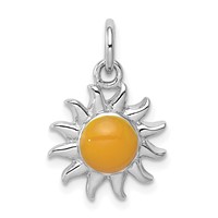 Sterling Silver Rhodium-plated Yellow Enameled Sun Charm view 1