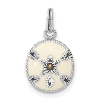 Sterling Silver Marcasite & White Enameled Sanddollar Charm