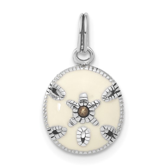 Sterling Silver Marcasite & White Enameled Sanddollar Charm