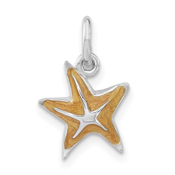 Sterling Silver Orange Enameled Starfish Charm