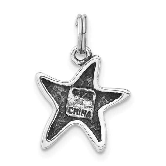 Sterling Silver Polished & Antiqued Marcasite Red Enameled Starfish Charm