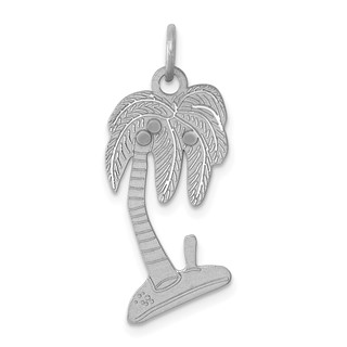Sterling Silver Rhodium-plated Palm Tree Polished Charm