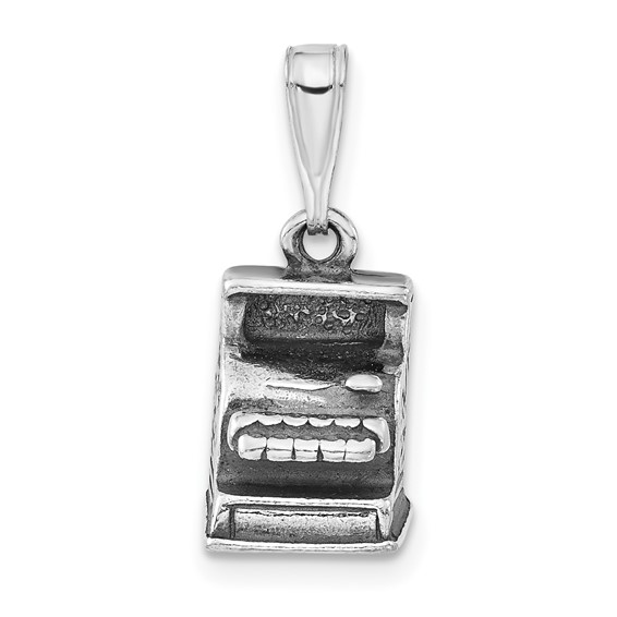 Sterling Silver 3-D Polished & Antiqued Cash Register Charm