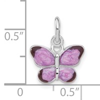 Sterling Silver Rhodium-plated Purple Enameled Butterfly Charm view 4