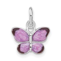 Sterling Silver Rhodium-plated Purple Enameled Butterfly Charm view 1