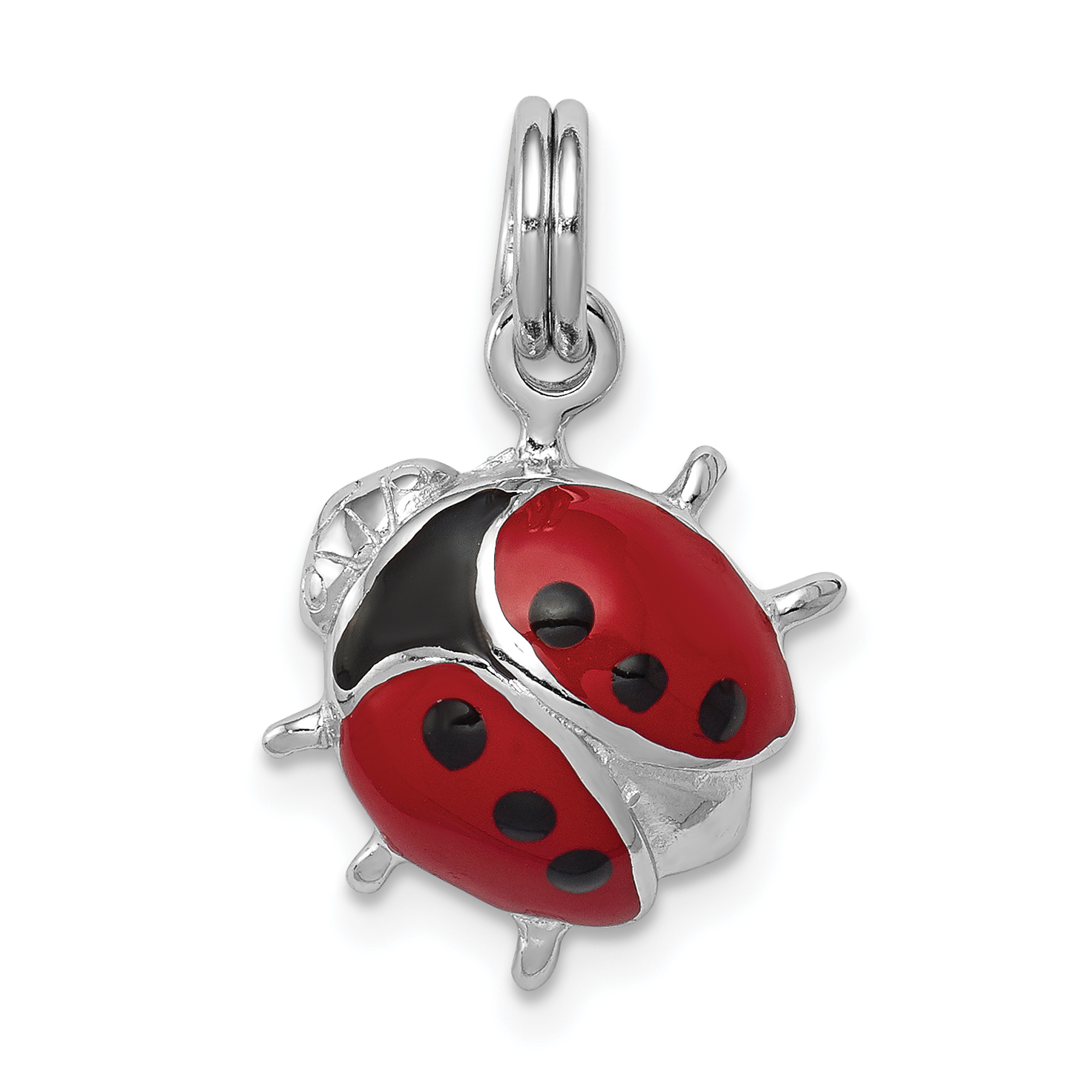 Sterling Silver Rhodium-platedEnamel Ladybug Charm (QC4057)