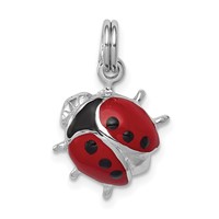 Sterling Silver Rhodium-platedEnamel Ladybug Charm view 1