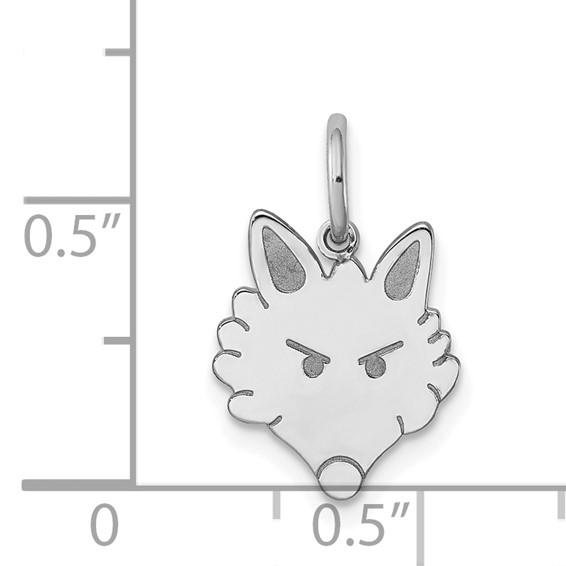Sterling Silver Rhodium-plated Fox Head Polished Front/Satin Back Charm
