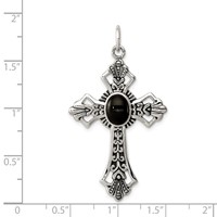 Sterling Silver Onyx Antiqued Cross Pendant view 3