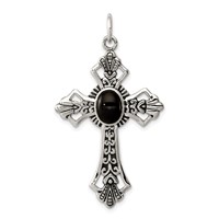 Sterling Silver Onyx Antiqued Cross Pendant view 1