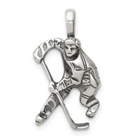 Sterling Silver Antiqued Hockey Player Charm view 1