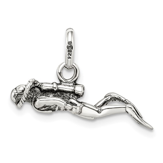 Sterling Silver Antiqued Scuba Diver Charm