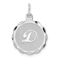 Sterling Silver Rhodium-plated Brocaded Letter D Initial Charm view 1