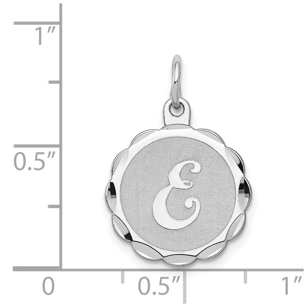 Sterling Silver/Rhodium-plated Brocaded Letter E Initial Pendant (QC4161E)