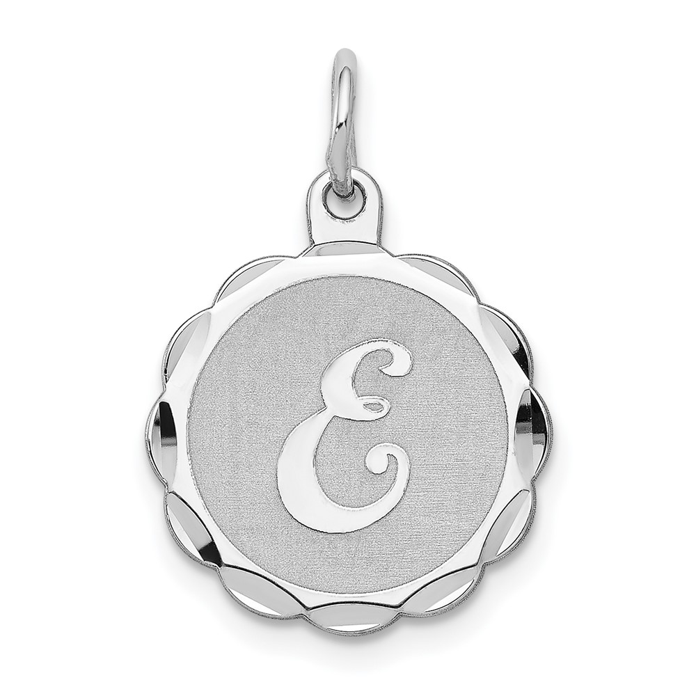 Sterling Silver/Rhodium-plated Brocaded Letter E Initial Pendant (QC4161E)
