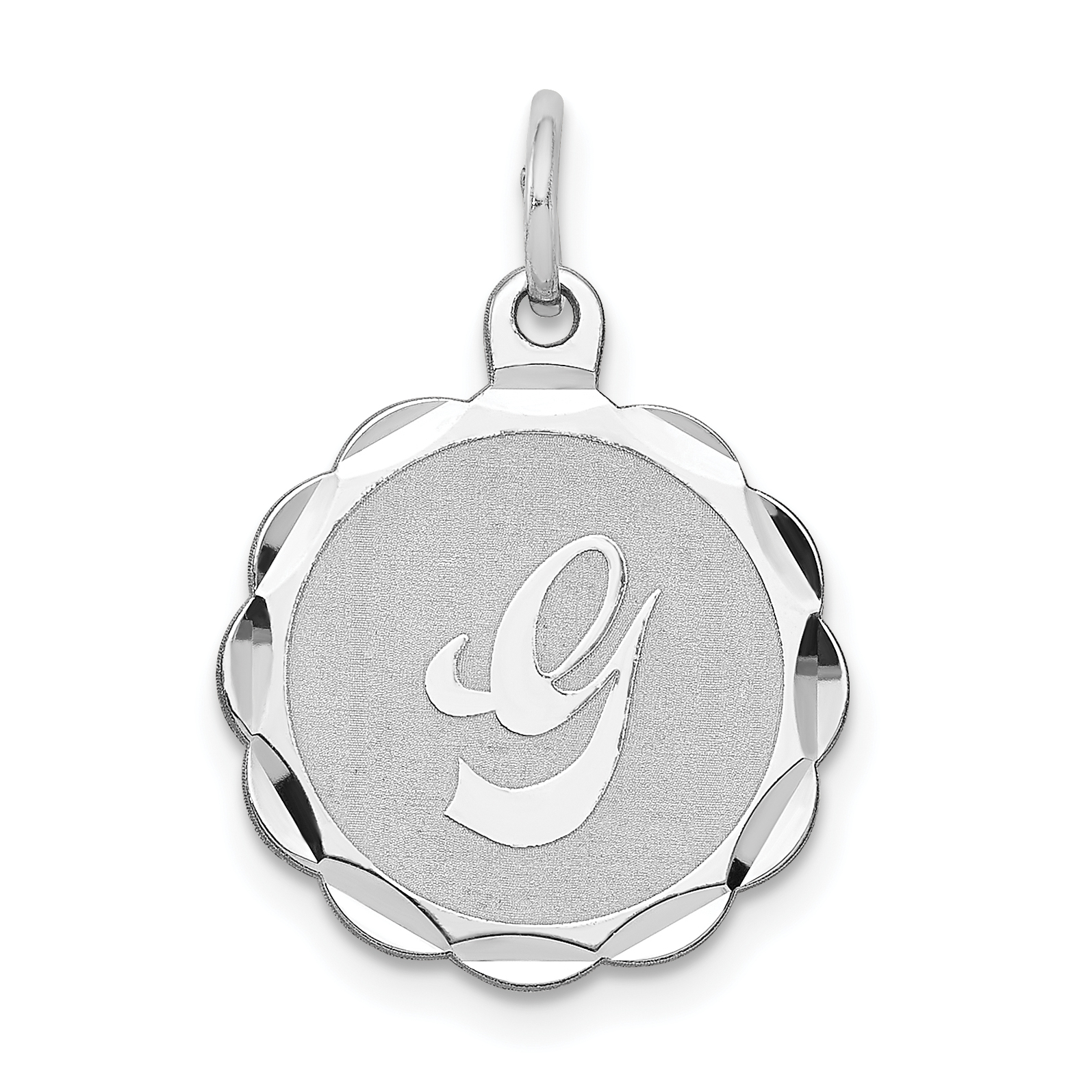 Sterling Silver/Rhodium-plated Brocaded Letter G Initial Pendant (QC4161G)