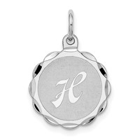 Sterling Silver Rhodium-plated Brocaded Letter H Initial Pendant view 1