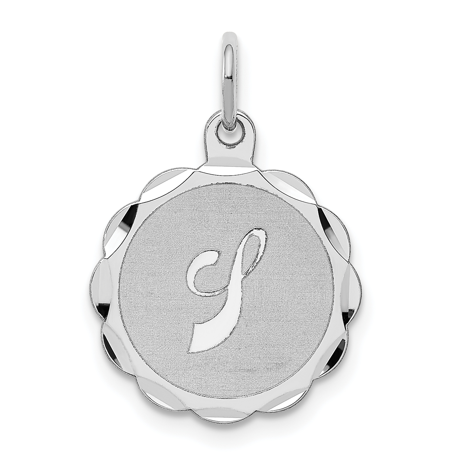 Sterling Silver/Rhodium-plated Brocaded Letter J Initial Pendant (QC4161J)