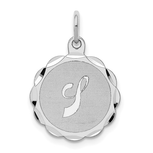 Sterling Silver Rhodium-plated Brocaded Letter J Initial Pendant