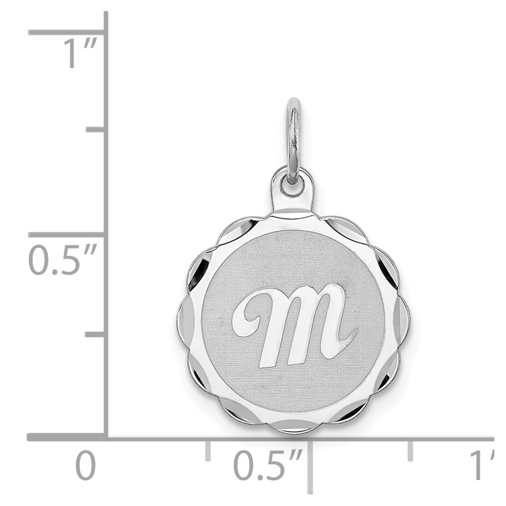 Sterling Silver/Rhodium-plated Brocaded Letter M Initial Pendant (QC4161M)