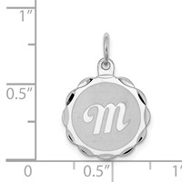 Sterling Silver Rhodium-plated Brocaded Letter M Initial Pendant view 4
