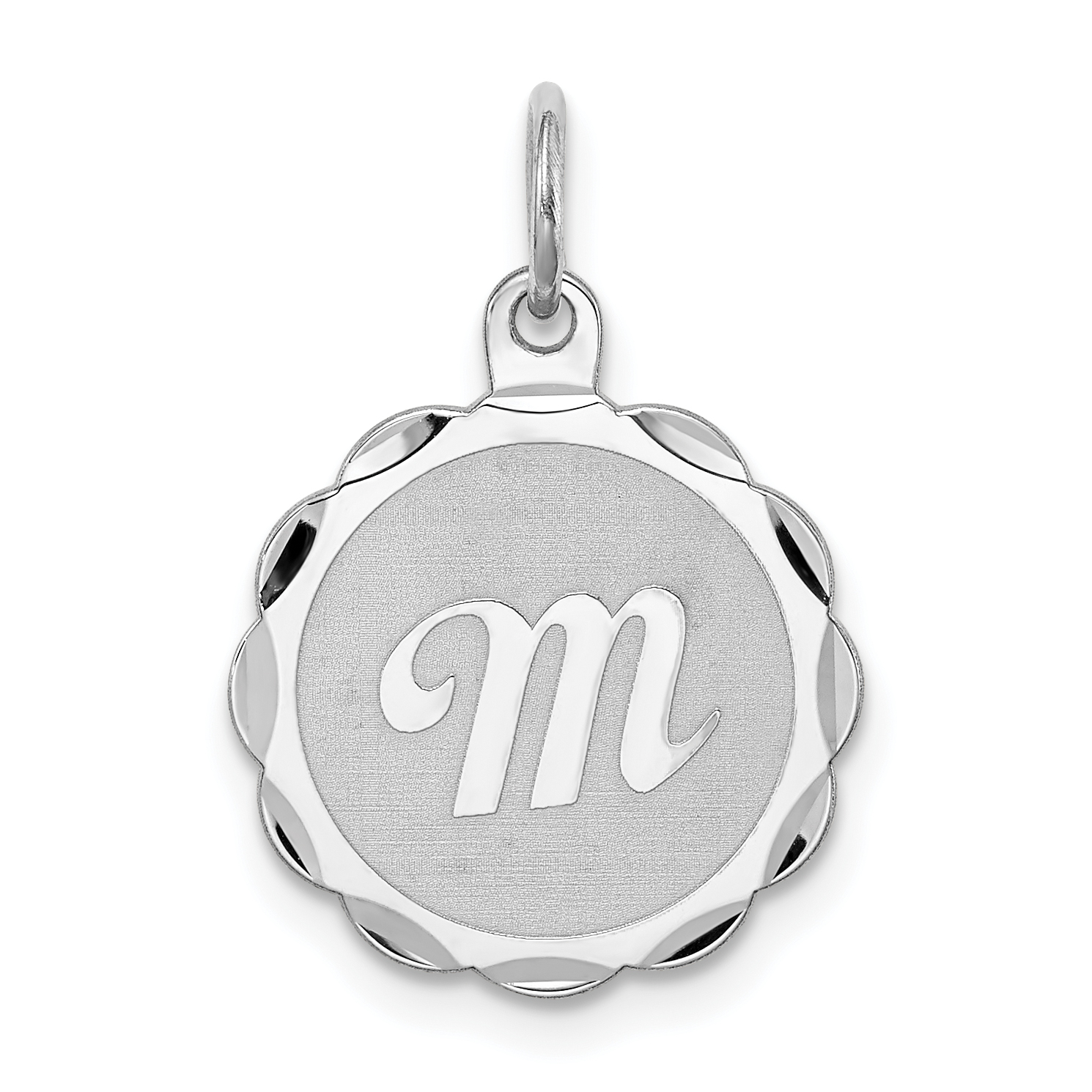 Sterling Silver/Rhodium-plated Brocaded Letter M Initial Pendant (QC4161M)