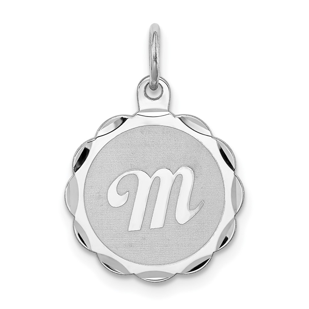 Sterling Silver/Rhodium-plated Brocaded Letter M Initial Pendant (QC4161M)