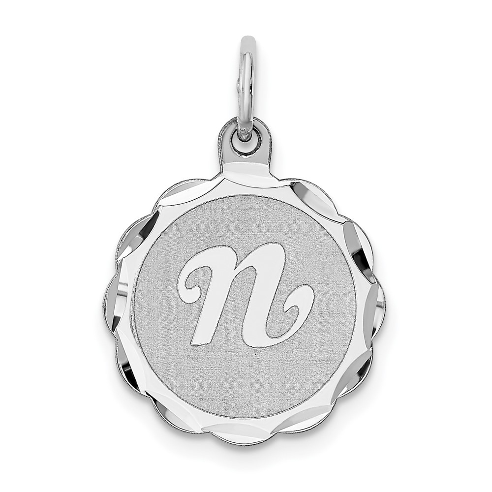 Sterling Silver Rhodium-plated Brocaded Letter N Initial Pendant