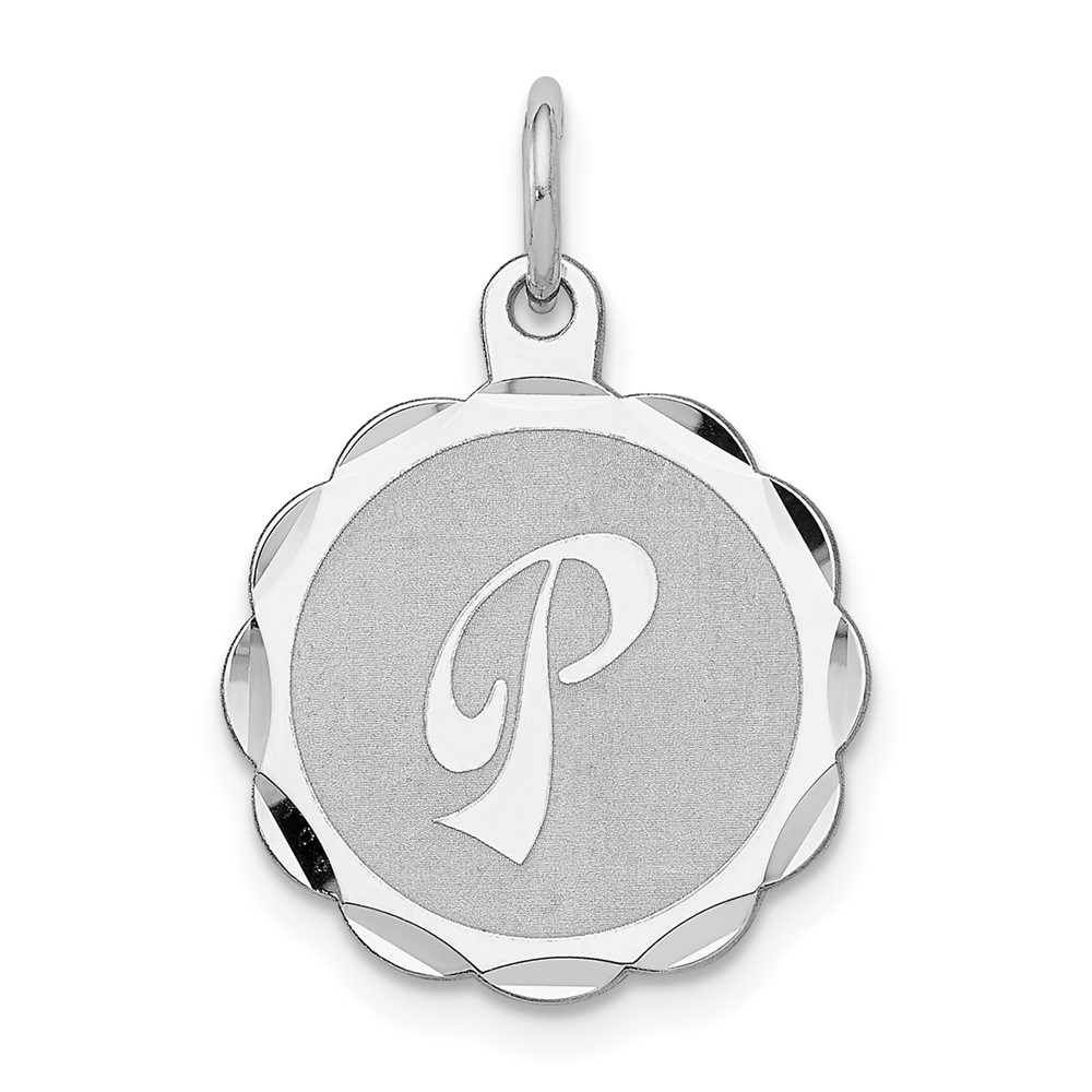 Sterling Silver Rhodium-plated Brocaded Letter P Initial Pendant