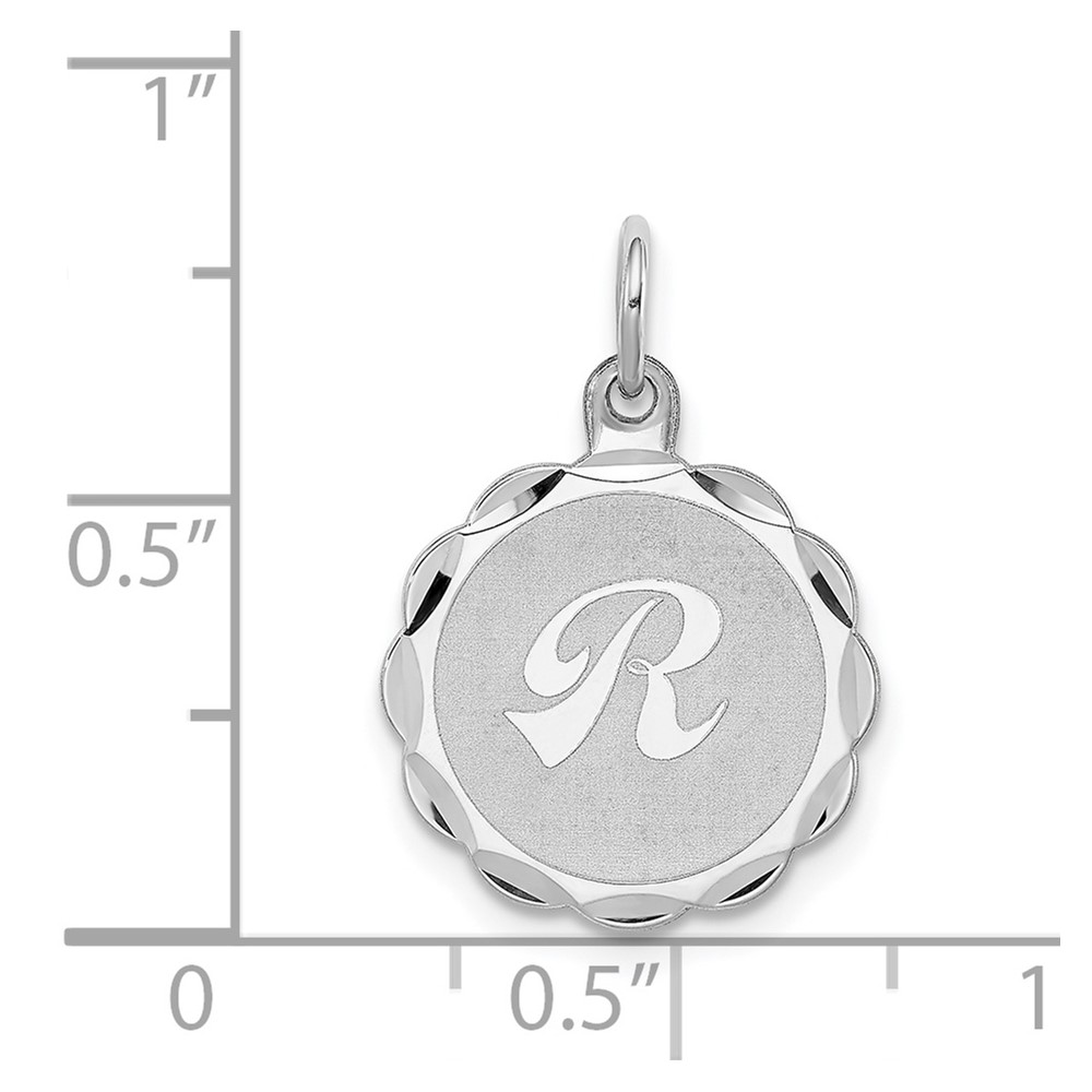 Sterling Silver/Rhodium-plated Brocaded Letter R Initial Pendant (QC4161R)