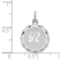 Sterling Silver Rhodium-plated Brocaded Letter R Initial Pendant view 4