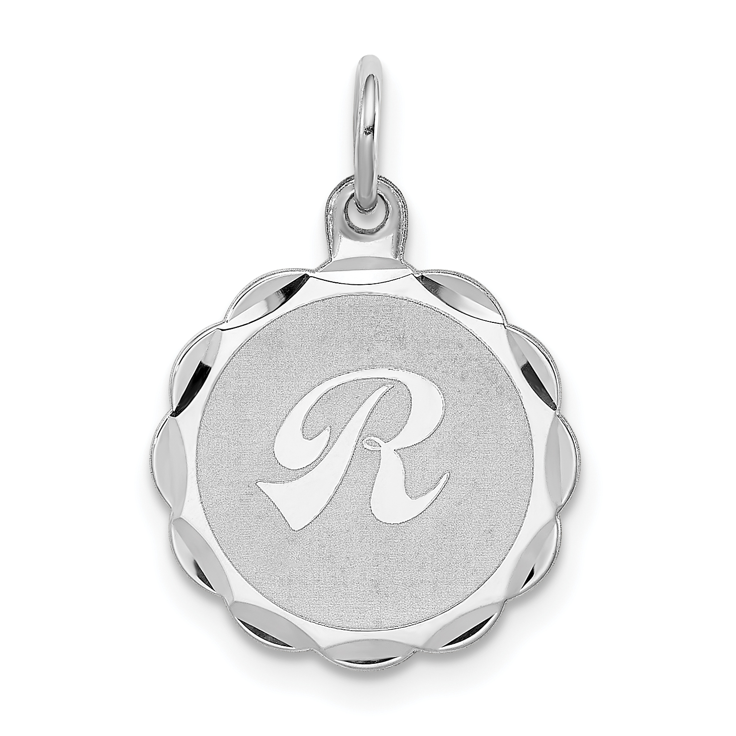 Sterling Silver/Rhodium-plated Brocaded Letter R Initial Pendant (QC4161R)
