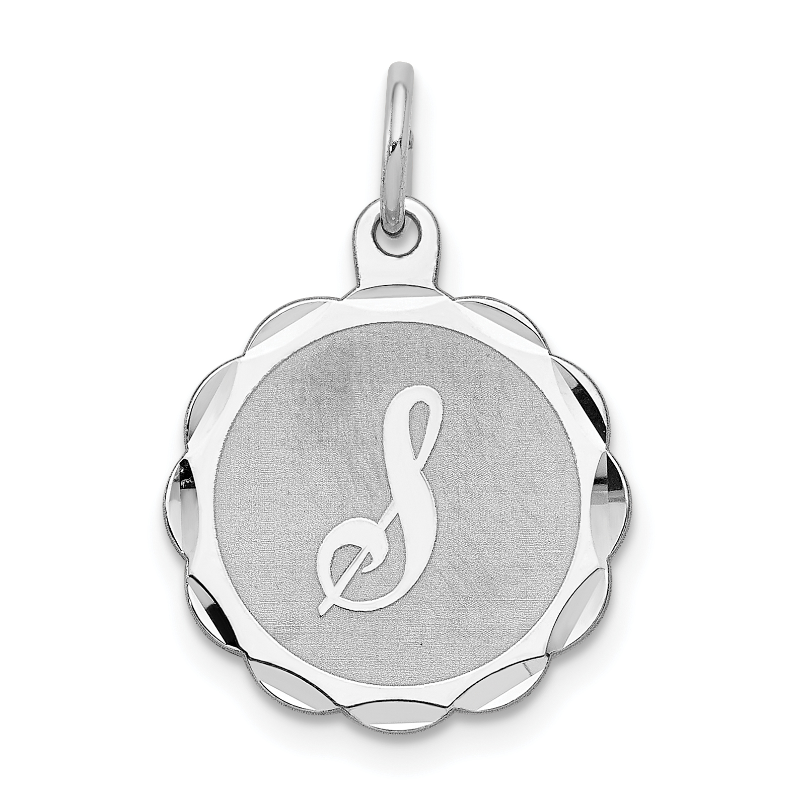 Sterling Silver/Rhodium-plated Brocaded Letter S Initial Pendant (QC4161S)