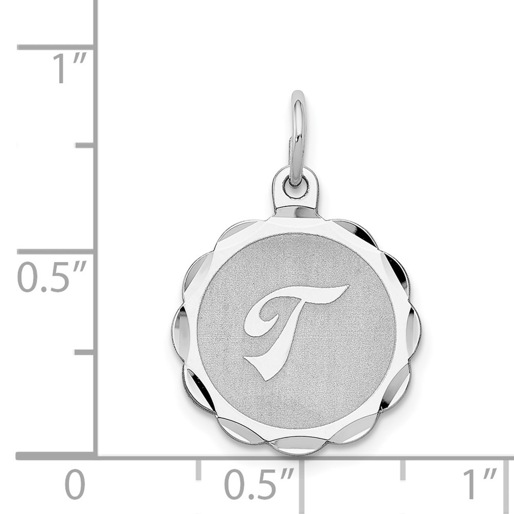 Sterling Silver/Rhodium-plated Brocaded Letter T Initial Pendant (QC4161T)