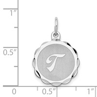 Sterling Silver Rhodium-plated Brocaded Letter T Initial Pendant view 4