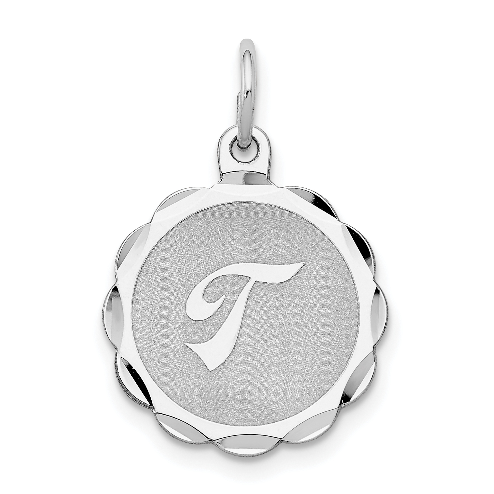 Sterling Silver/Rhodium-plated Brocaded Letter T Initial Pendant (QC4161T)