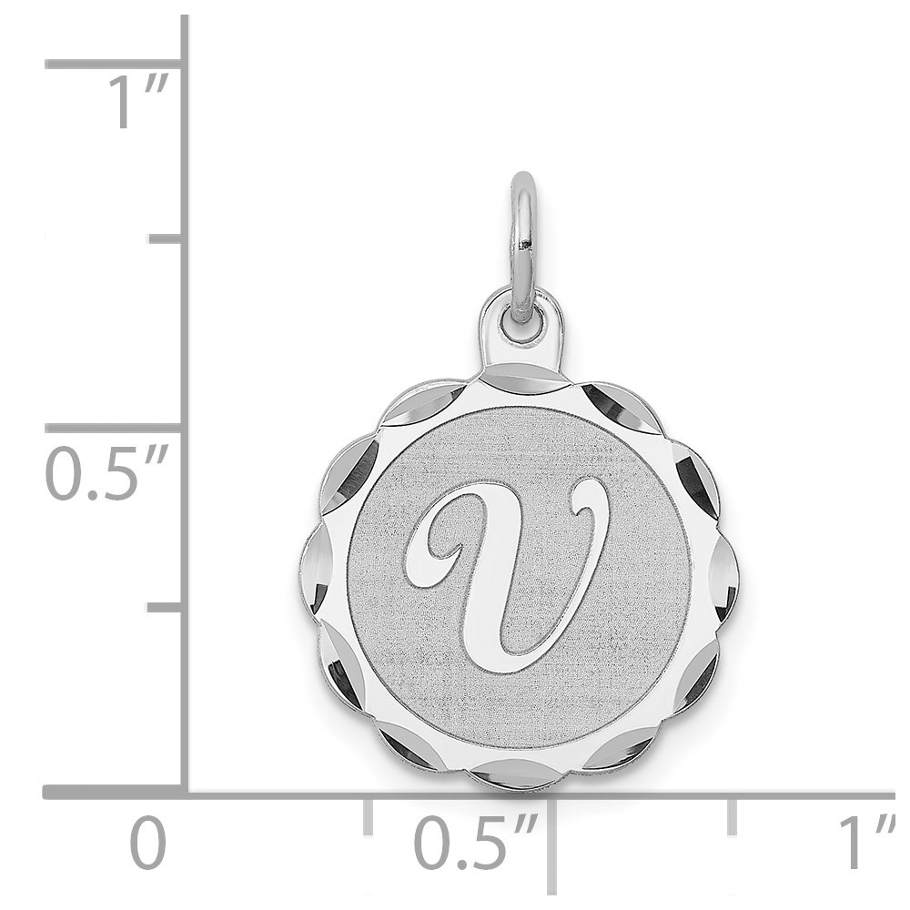 Sterling Silver/Rhodium-plated Brocaded Letter V Initial Pendant (QC4161V)