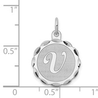 Sterling Silver Rhodium-plated Brocaded Letter V Initial Pendant view 4