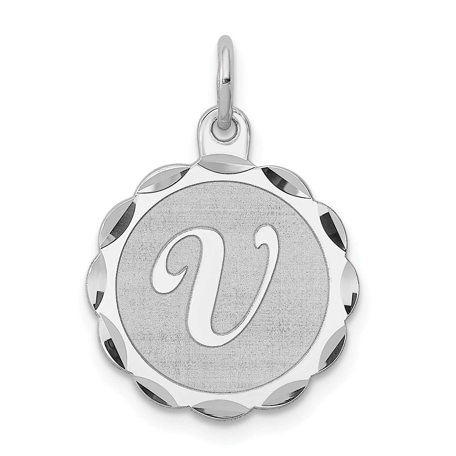Sterling Silver/Rhodium-plated Brocaded Letter V Initial Pendant (QC4161V)