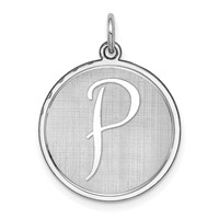 Sterling Silver Rhodium-plated Brocaded Letter P Initial Charm view 1