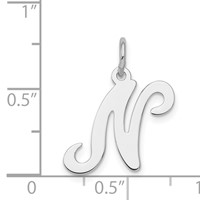 Sterling Silver Rhodium-plated Stamped Letter N Initial Charm view 4