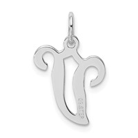 Sterling Silver Rhodium-plated Stamped Letter V Initial Charm view 4