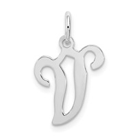 Sterling Silver Rhodium-plated Stamped Letter V Initial Charm view 1
