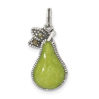 Sterling Silver Marcasite & Enameled Green Pear Charm