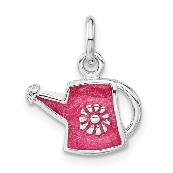 Sterling Silver Polished Dark Pink Enameled Flower Water Jug Charm