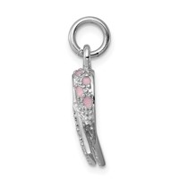 Sterling Silver Rhodium-plated Enameled Pink Ribbon Charm view 2
