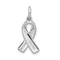 Sterling Silver Rhodium-plated Enameled Pink Ribbon Charm view 3
