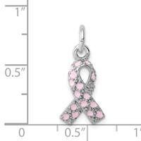 Sterling Silver Rhodium-plated Enameled Pink Ribbon Charm view 4