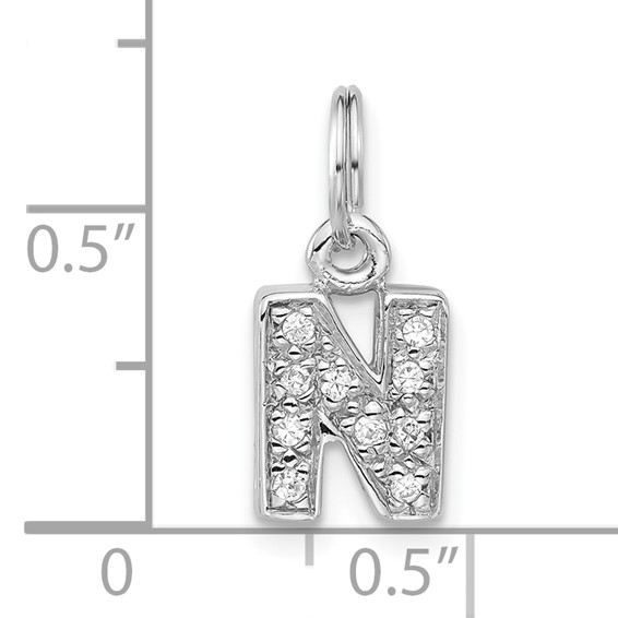 Sterling Silver Polished CZ Initial N Charm