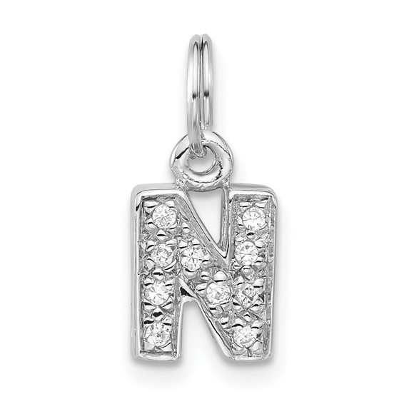 Sterling Silver Polished CZ Initial N Charm
